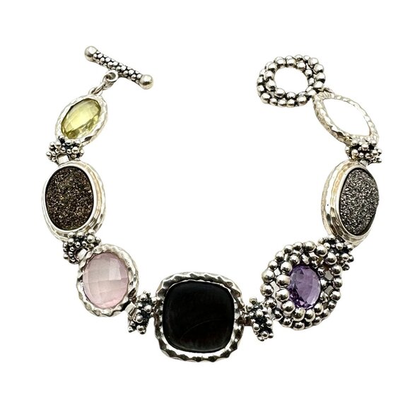 Michael Dawkins Sterling Silver Multi Gemstone 7.5 Inch Bracelet 44 Grams - Picture 1 of 2